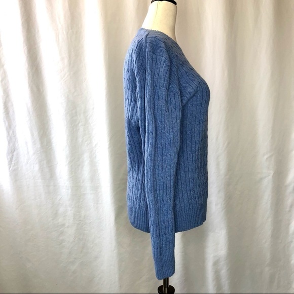 L.L. Bean vintage cornflower blue cable knit sweater crew neck long sleeves wool - Picture 3 of 7